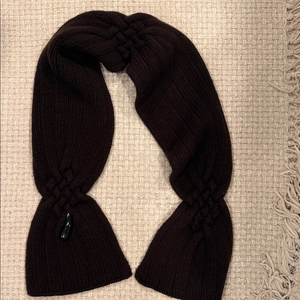 Burberry Dark Brown Knit Scarf 95% Merino Wool 5%Cashmere